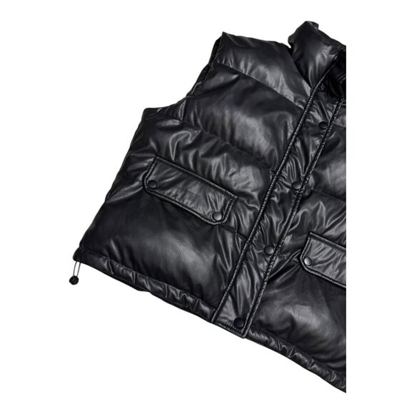 GUESS Faux Vegan Leather Black Designer Winter Puffer Parka Vest Womens XL - Picture 4 of 6